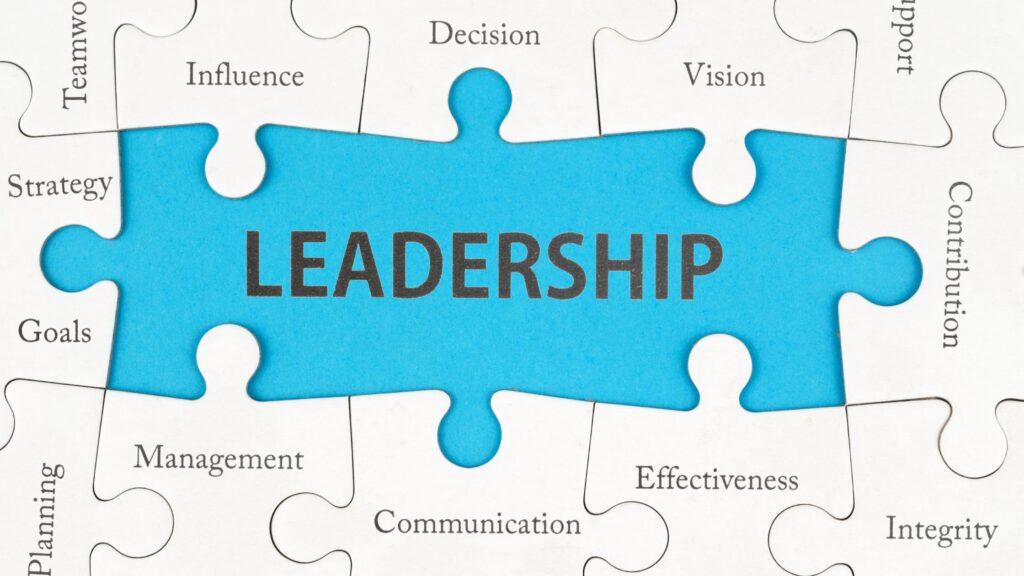 the word leadership written on puzzle pieces